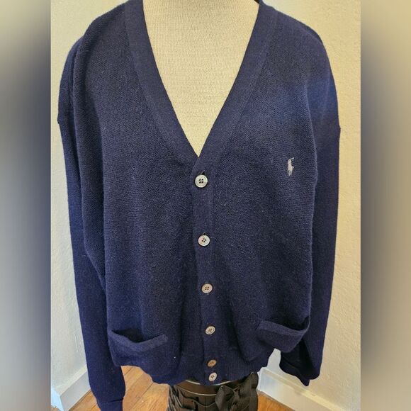 Polo Golf Ralph Lauren 100% Pure Alpaca Blue Cardigan Sweater XXL - Picture 1 of 6